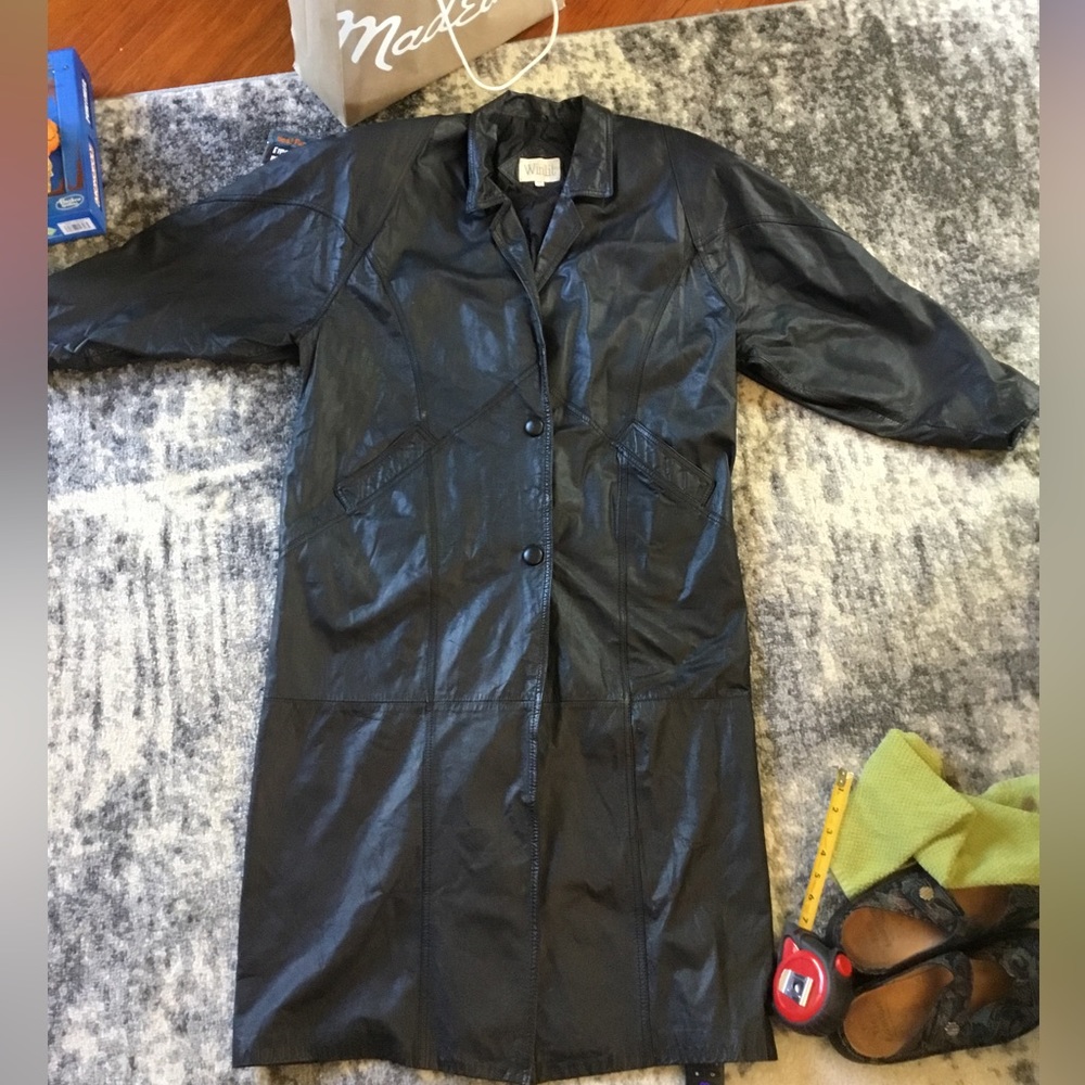Vintage women’s leather trench coat, Winlet, black, size large